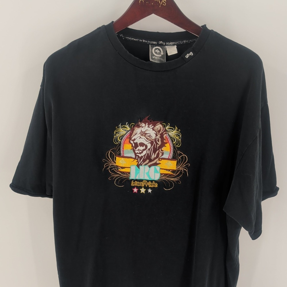Vintage LRG Lion Pride Lng Equipment Embroidered Cotton T-Shirt Black Size XL